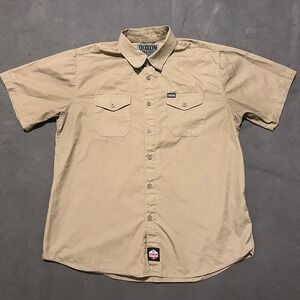 Dixxon Workforce Form Function Button‎ Up Short Sleeve Shirt Beige Tan Size XL